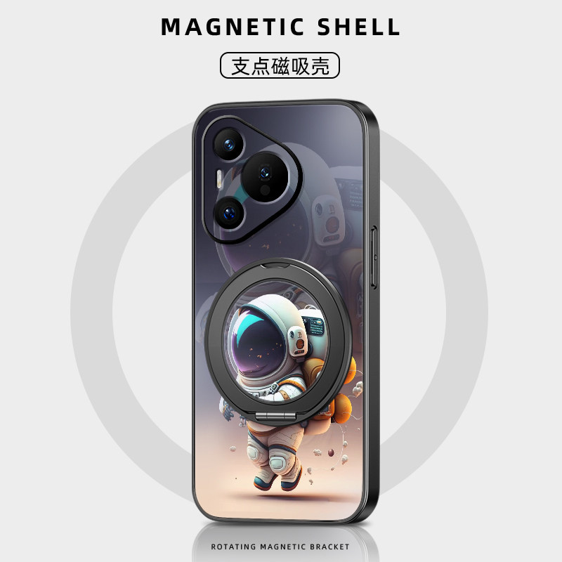 适用华为pura80pro手机壳pura70ultra新款华为p60防摔p50保护套p40旋转支架磁吸p30磨砂太空人外壳哑光男
