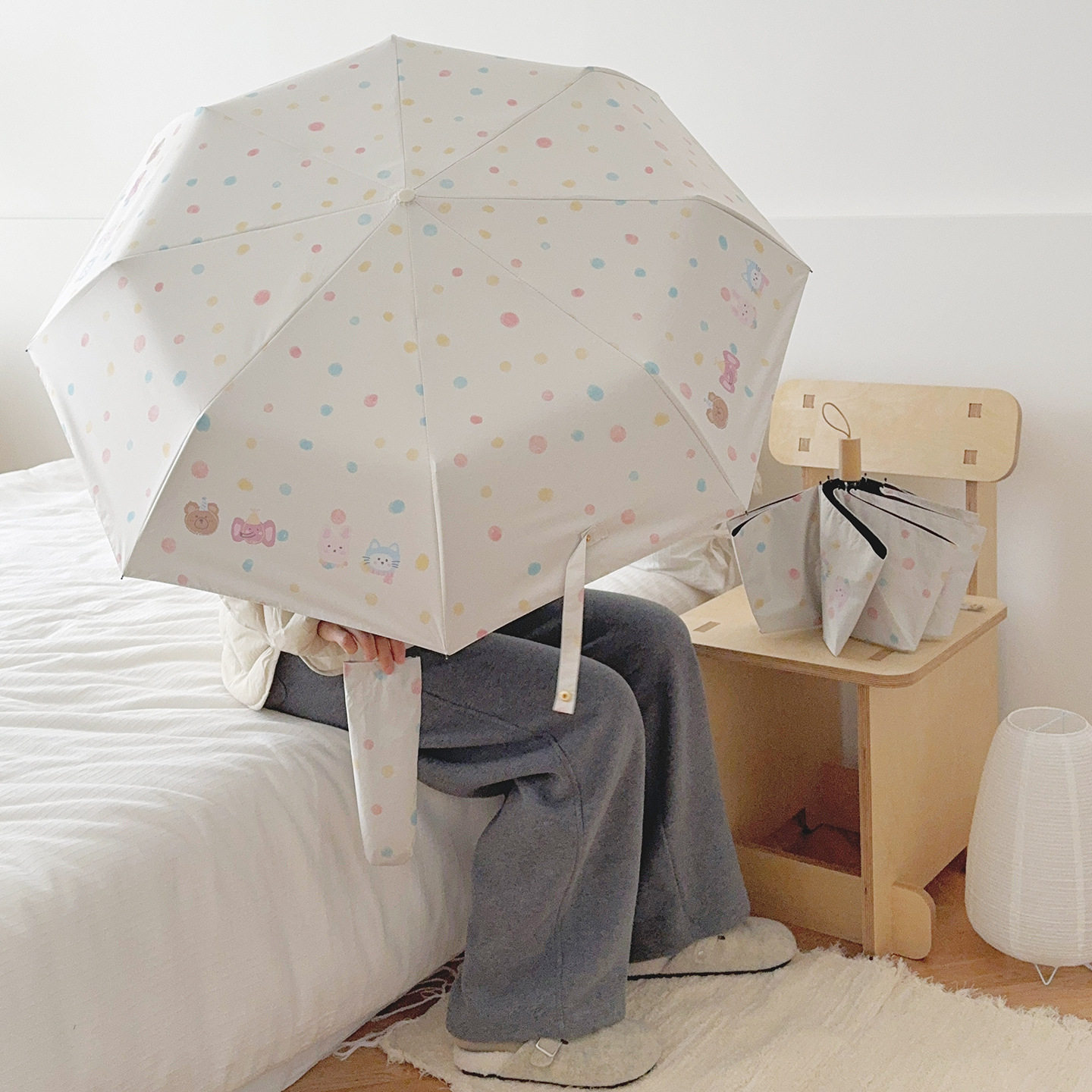 蕉美ins波点全自动晴雨伞两用女防晒防紫外线黑胶太阳伞折叠小巧