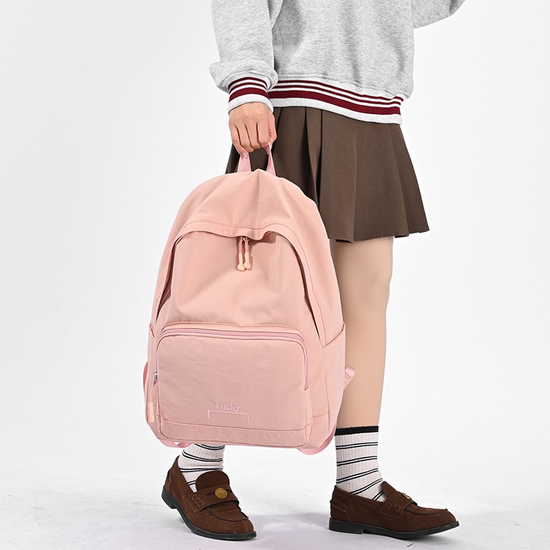 双肩包女2026新款粉色上班通勤简约大学生书包百搭旅游轻便小背包图片