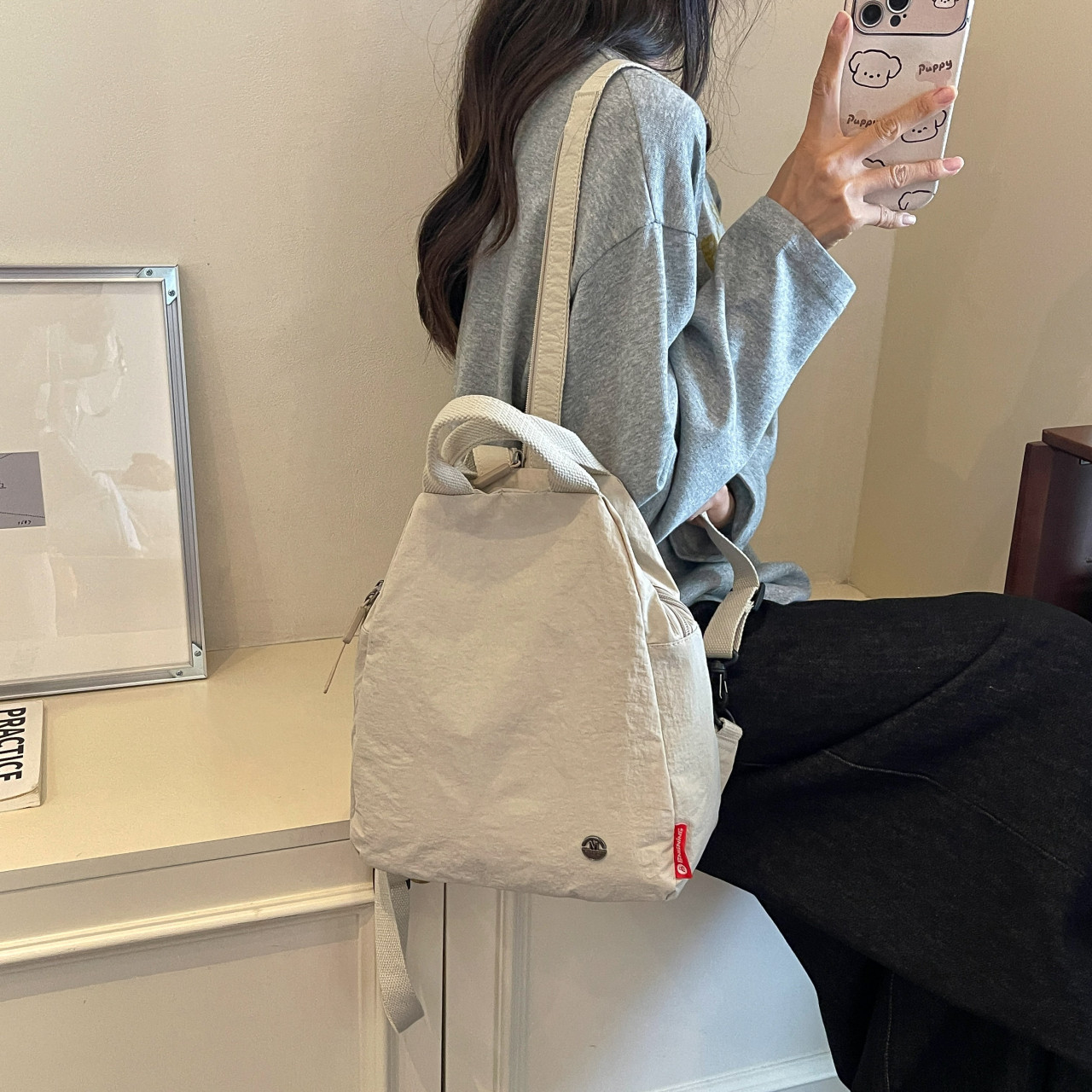休闲双肩包包女百搭2026新款时尚女款高级感布包多功能手提单肩包