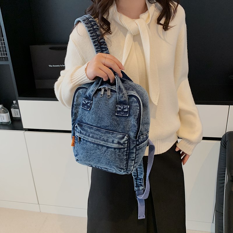 小型双肩包女2025新款手提两用复古水洗帆布包牛仔布森系小背包男