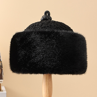 仿水貂皮帽子中老年男冬仿卡拉库羊羔毛保暖皮草老头蒙古王爷礼帽
