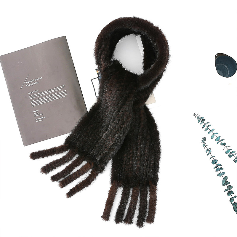 水貂毛围巾男秋冬季韩版手工双面编织加长中年保暖护颈皮草围脖女