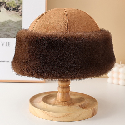 仿水貂毛帽子男冬季保暖瓜皮帽男士地主帽户外男贝雷帽女款雅痞帽