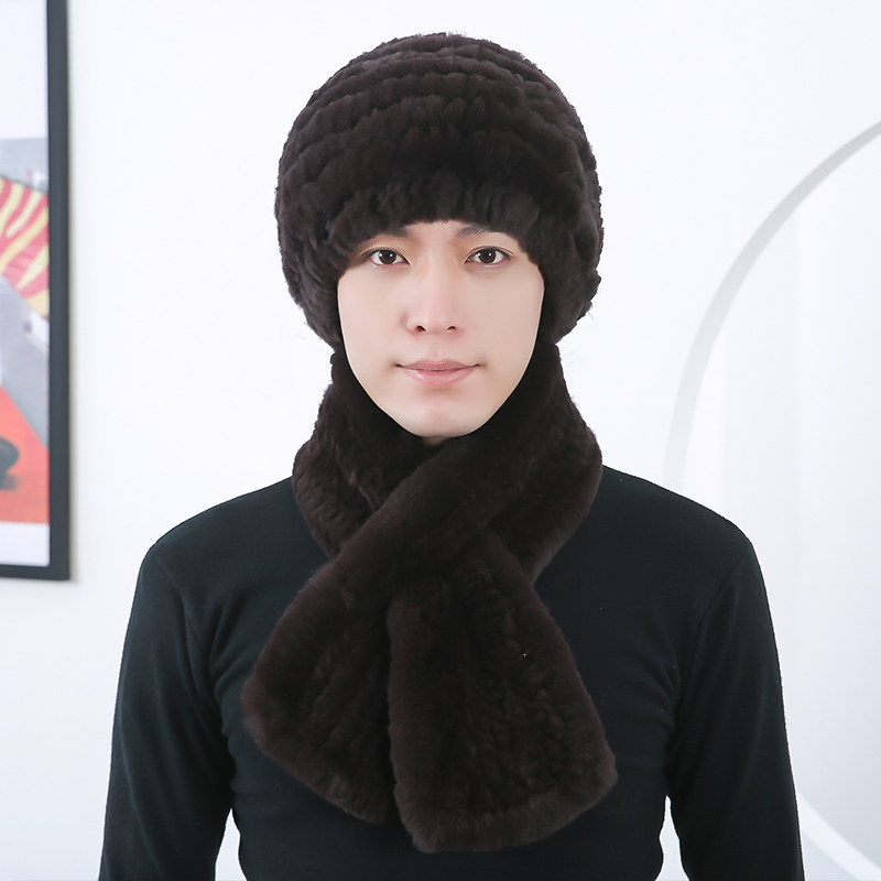 中老年人獭兔毛皮帽子围巾