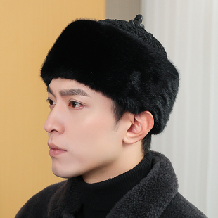 仿貂帽子男时尚中老年貂皮帽冬季棉帽整貂皮帽时尚王爷帽贝勒爷帽