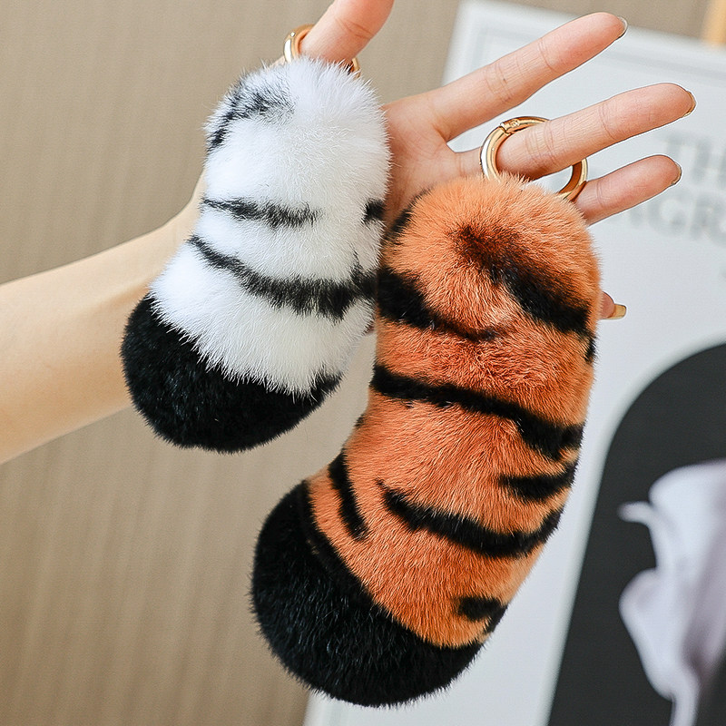 老虎尾巴大小号包包钥匙挂件真獭兔毛皮草可爱公仔玩偶毛绒挂饰