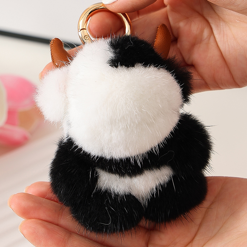 可爱水貂毛小牛真毛奶牛挂件公仔