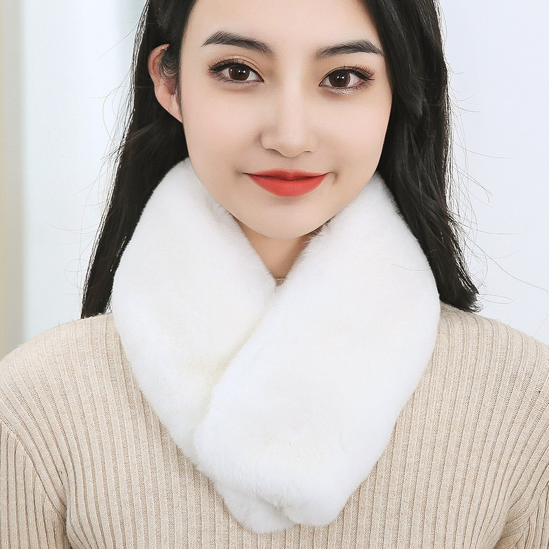 新款獭兔毛围巾女冬季韩版保暖护颈懒濑兔整皮磁吸扣真毛皮草围脖