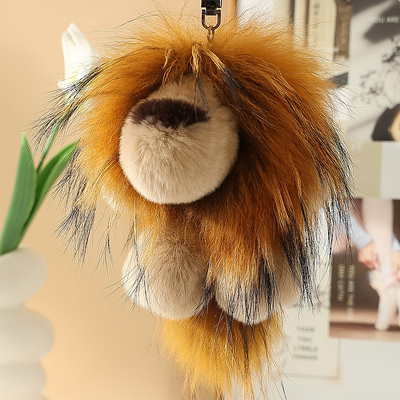 可爱小狮子毛绒挂件辛巴卡通真毛獭兔毛皮草公仔钥匙扣狮子包挂件
