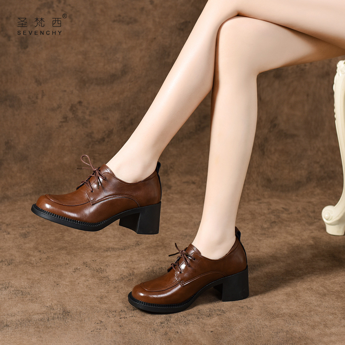 2026春季新款英伦风女鞋软皮系带粗跟深口单鞋女士中跟真皮小皮鞋,女鞋,深口单鞋,淘宝优惠券,粉丝福利购,淘宝优惠卷