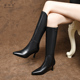 2025新款 秋冬女士尖头细跟真皮靴子长筒靴女全牛皮高筒靴高跟女靴