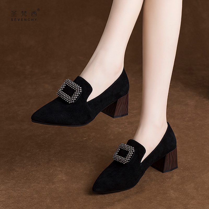 细腻磨砂皮 舒适粗跟 气质优雅