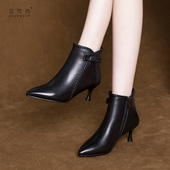 2025新款 踝靴中跟真皮鞋 秋冬气质女鞋 女士尖头小跟短靴细跟高跟鞋