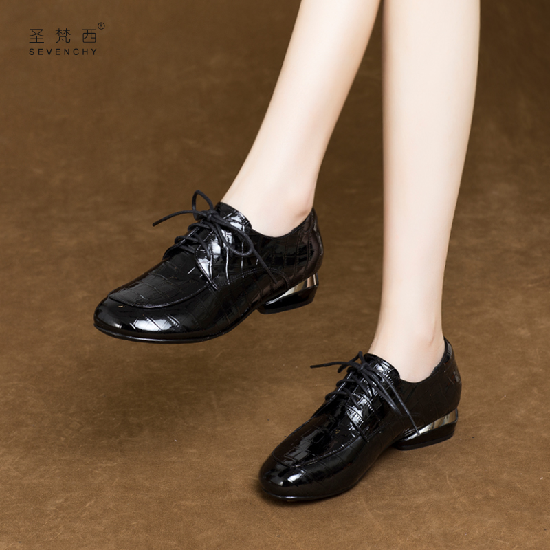圣梵西英伦风亮皮真皮小皮鞋