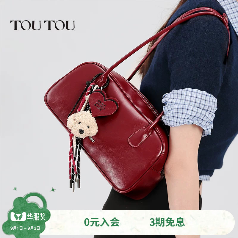 TOUTOU高级感红色保龄球包图片