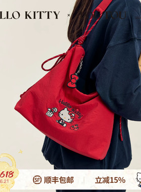TOUTOUhellokitty凯蒂猫红色帆布托特包轻便出游大容量通勤斜挎包