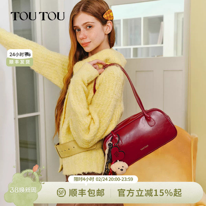 新年新娘礼物TOUTOU红色婚包保龄球包大容量腋下托特包单肩斜挎包