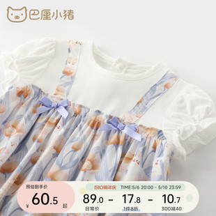 女宝宝衣服夏季 爬服假两件背带小公主哈衣夏装 薄款 短袖 婴儿连体衣