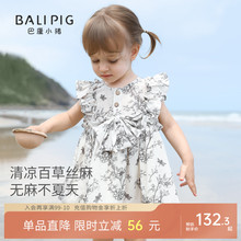 女童连衣裙夏季无袖薄款小女孩亚麻背心裙儿童公主裙女宝宝裙子