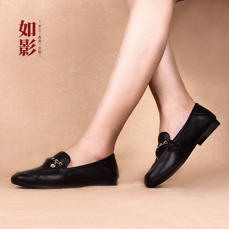 如影原创手工真皮女鞋新款复古马衔扣乐福鞋女平底单鞋女休闲鞋