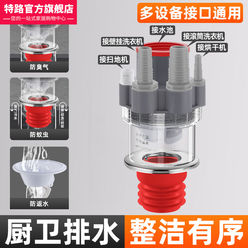 下水管三头通洗衣机地漏接头烘干机空调排水管道三通二合一分水器