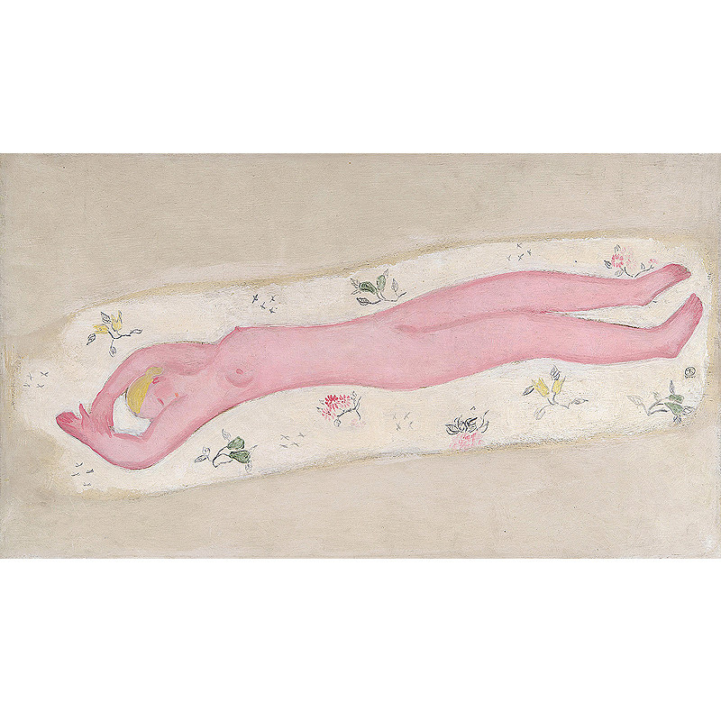 常玉装饰画碎花毯子上的裸女世界名画客厅玄关卧室床头挂画艺术画