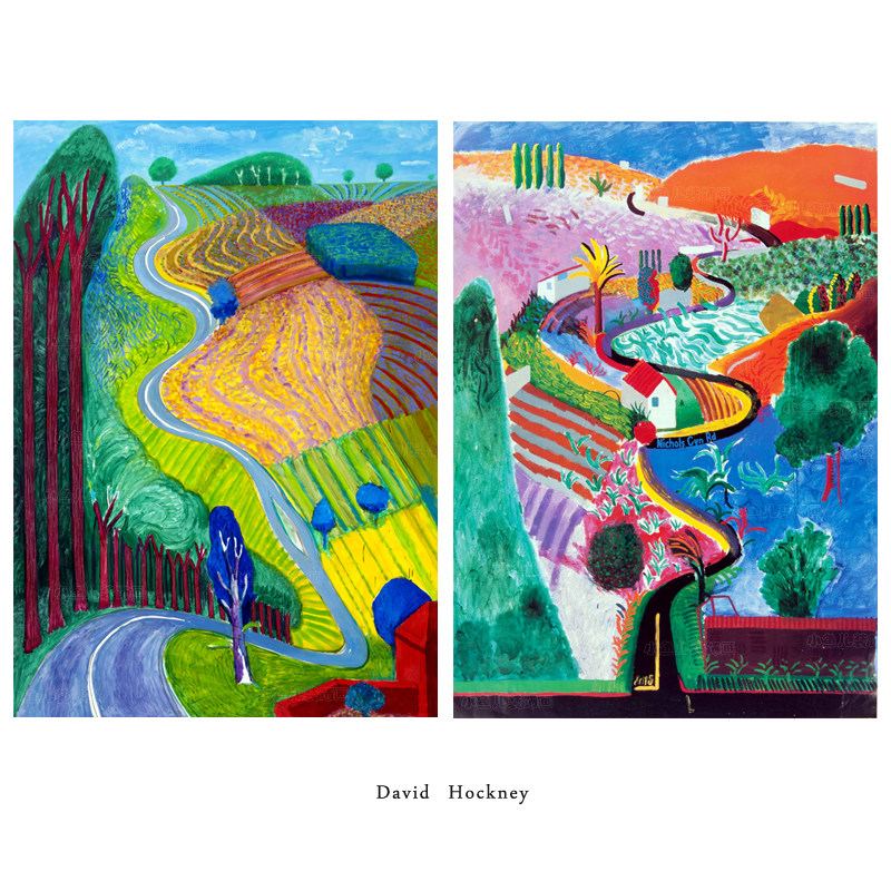 大卫霍克尼《尼科尔斯峡谷》装饰画挂画客厅油画无框画民宿风