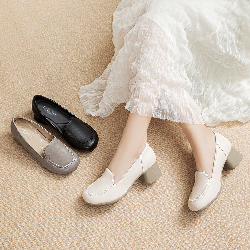 欧卡汇妈妈鞋中老年舒适单鞋工作鞋子真皮软底软面皮鞋一脚蹬女鞋