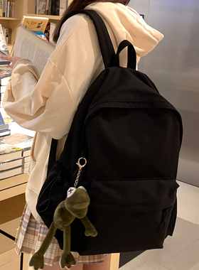 书包女初中生黑色双肩包大学生ins简约中学生旅行背包新款大容量
