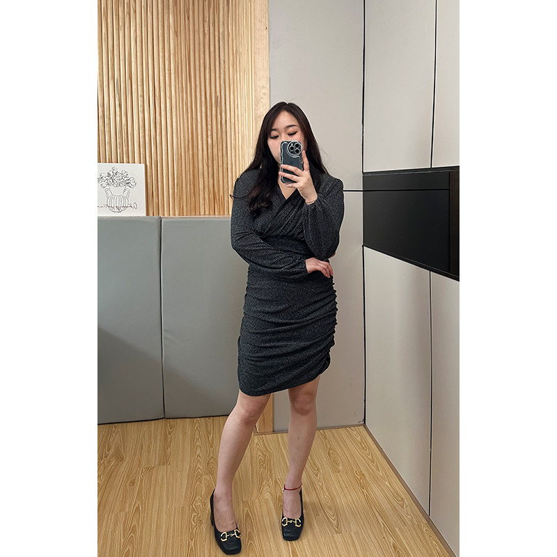 真真微胖定制【美杜莎】秋季长袖遮肉显瘦御姐显瘦收腰连衣裙女