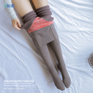 紧身收腹保暖踩脚一体裤 加绒加厚外穿大尺码 女g秋冬季 高腰内搭裤