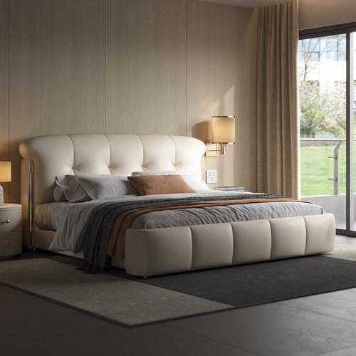 实木框架 头层牛皮  金属配色