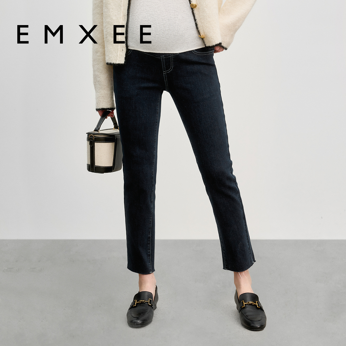 嫚熙孕妇裤复古直筒牛仔裤秋冬款