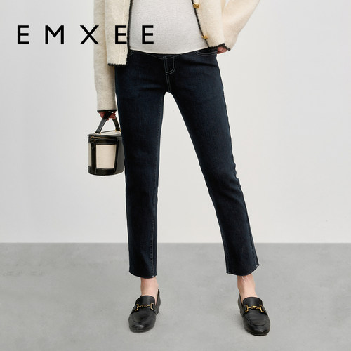 嫚熙孕妇裤复古直筒牛仔裤秋冬款