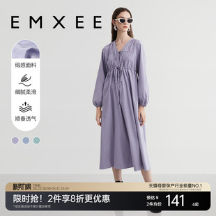 嫚熙孕妇装 连衣裙宽松遮肚不显怀孕妇待产裙时髦外穿 V领抽绳春季