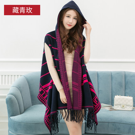 帽子斗篷外套女披风空调披肩民族风夏季仿羊绒围巾两用加厚长款