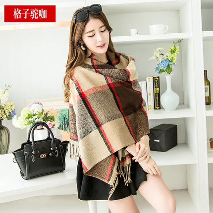 秋冬季围巾披肩两用英伦女百搭格子冬天加厚长款韩版学生围脖双面