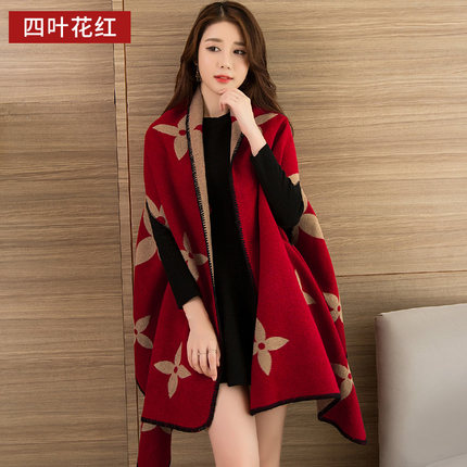 故事女郎保暖披肩两用加厚冬天民族风围巾女春秋冬季百搭长款外套