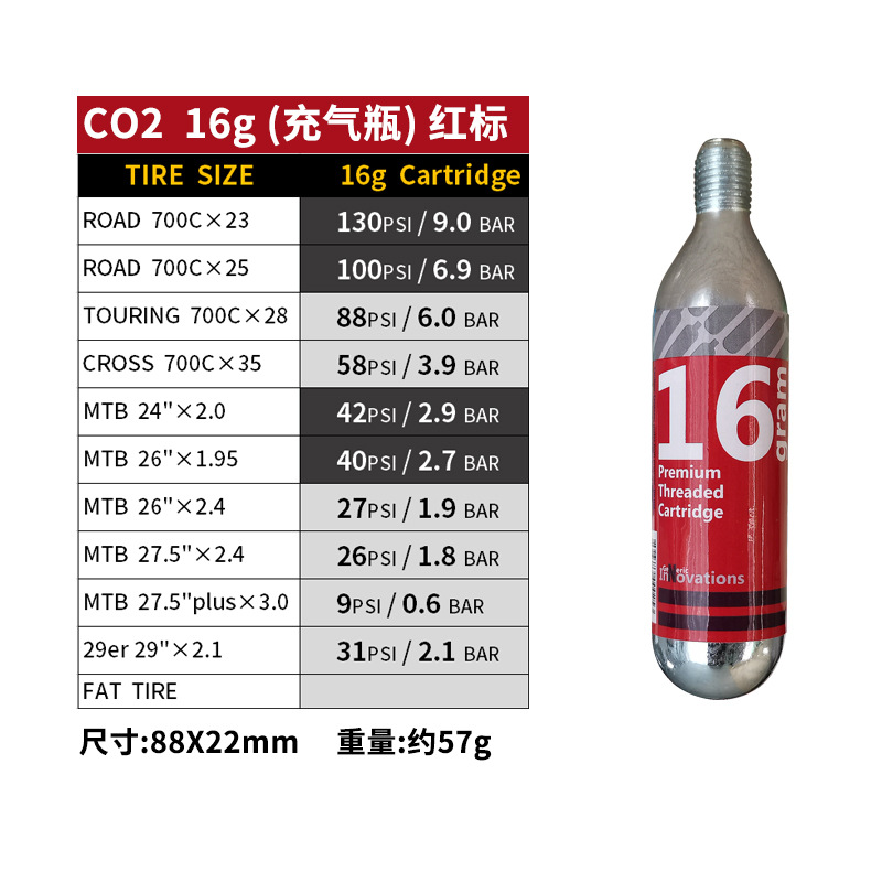 自行车快速充气瓶公路山地车充气筒CO2二氧化碳16g小钢瓶气瓶击发