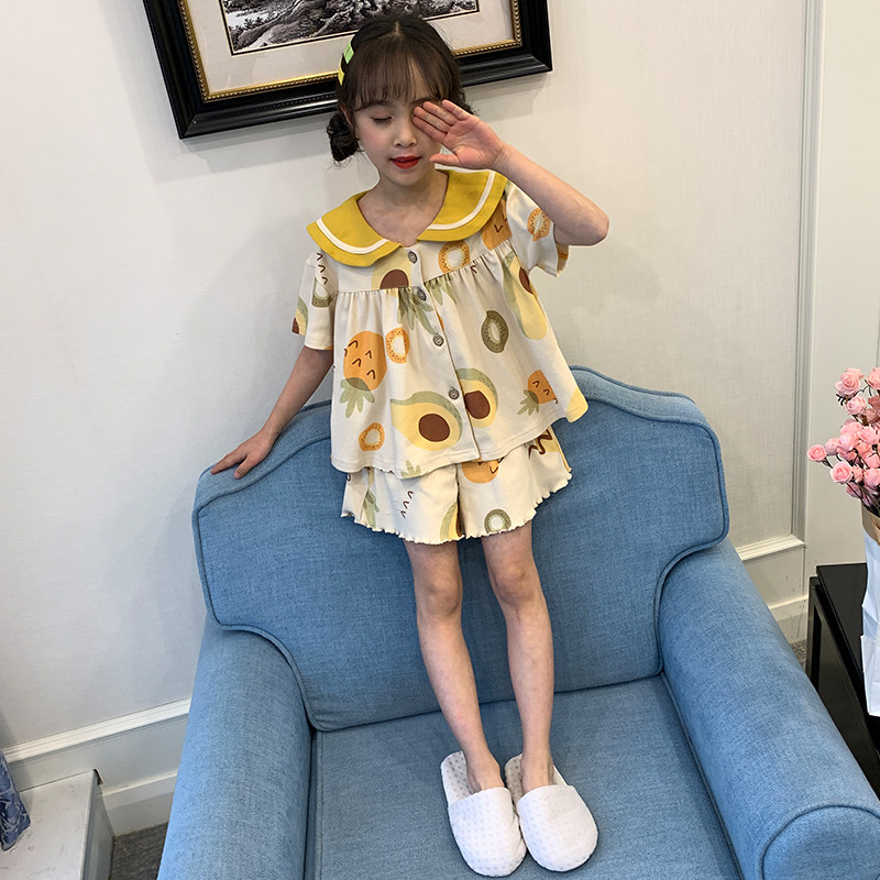 儿童水果睡衣纯棉春夏季中大童女童女孩小孩可爱超萌薄款亲子母女
