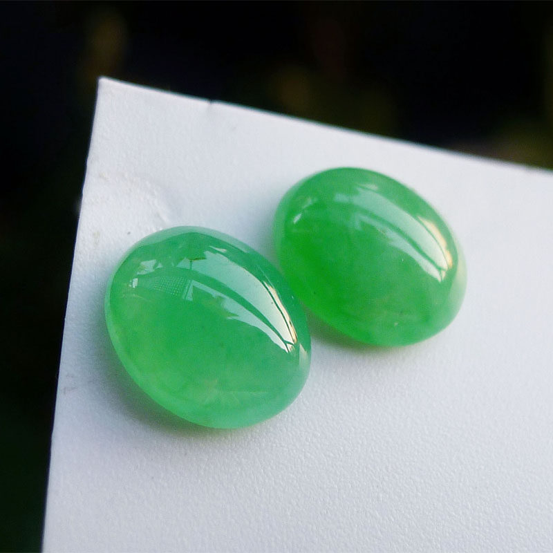 天然A货老坑翡翠淡阳绿戒面一对男女款冰种满绿翡翠耳环耳钉料1对