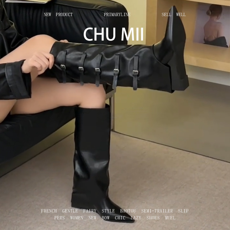 羊皮版~黑色不过膝长靴女