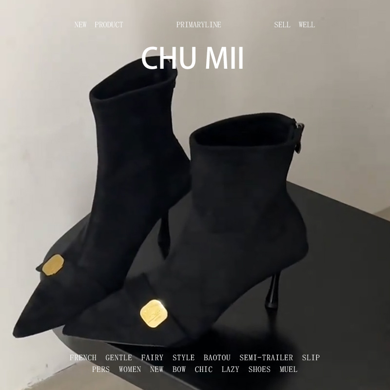 羊皮版~金属扣尖头细跟短