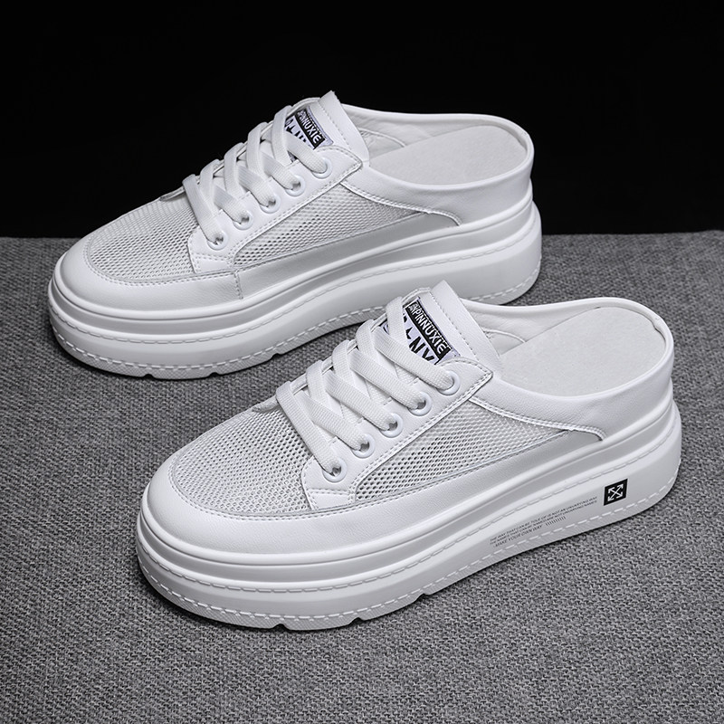 薄款包头半拖鞋女2025新款夏季透气网面小白鞋外穿半托厚底凉拖鞋,女鞋,包头拖,淘宝优惠券,粉丝福利购,淘宝优惠卷