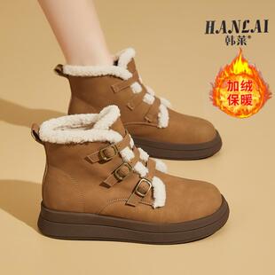雪地靴女款新款冬季加绒保暖棉靴可爱毛毛靴东北防水防滑加厚短靴