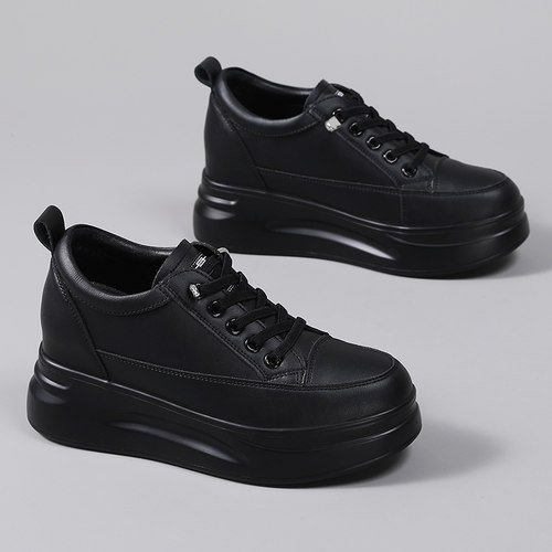 黑色内增高8CM小皮鞋轻便显脚小