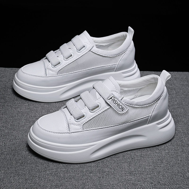 显瘦小白鞋女2025新款夏季薄款透气网面鞋魔术贴松糕5CM厚底女鞋