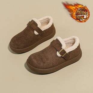 复古咖色勃肯鞋女款2025冬季新款加绒厚底雪地靴百搭防滑保暖棉鞋