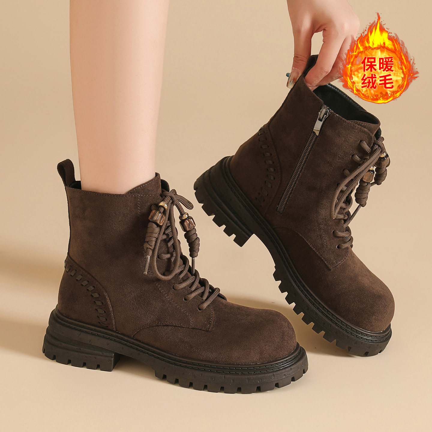 厚底英伦风马丁靴女2025冬季新款加绒系带显脚小百搭时装皮靴短靴